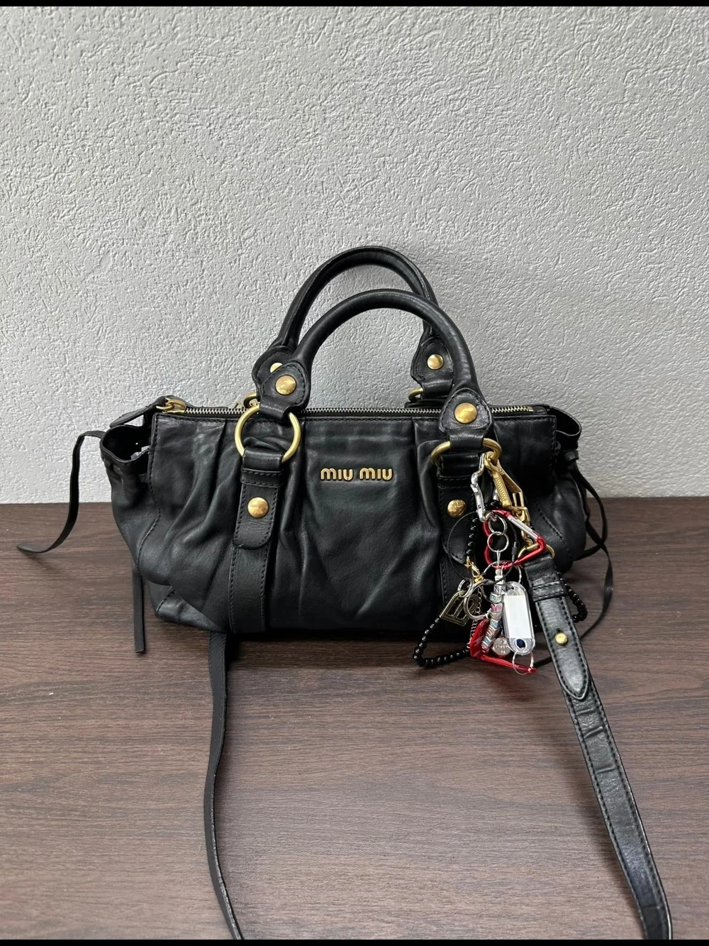 Miu Miu Vitello Lux 2way Black Leather Satchel Bag